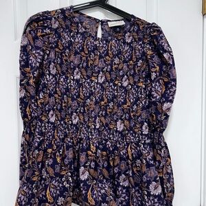 Universal Thread Pink Multi Floral Smocked Peplum Blouse